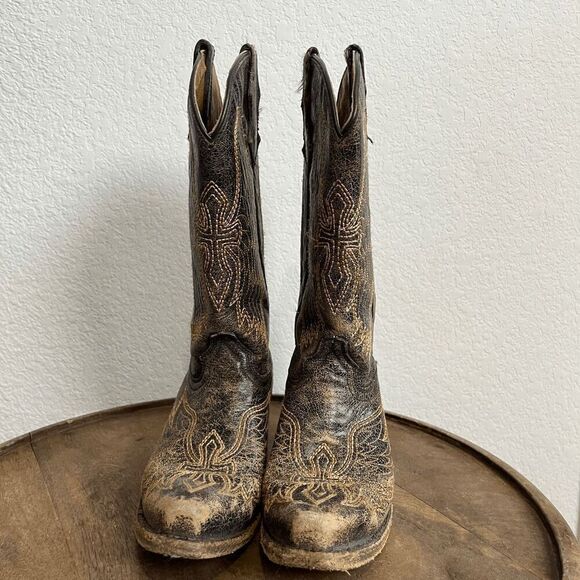 Corral Boots Teens Wing & Gross Brown Gold Western Cowboy Boots Youth Size 2 - Picture 4 of 11